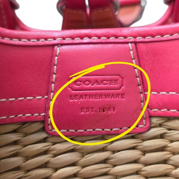 Coach Butterfly Patch Wicker/Straw and Leather Trim  Double Handle Tote Bag - Picture 9 of 11